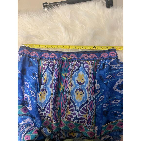 Zara High Waisted Lined Mini Skirt Boho Aztec Royal Blue Swing Asymmetric M NWT - Picture 8 of 9